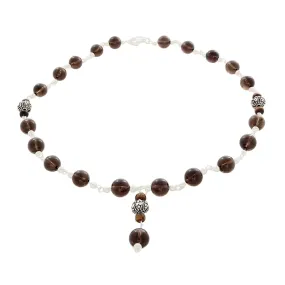 Smokey Quartz, Tiger's Eye and Silver Y-Shaped Necklace