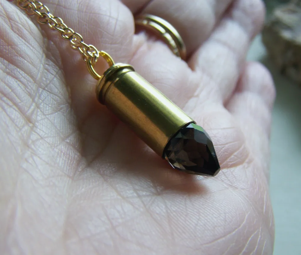 Smoky Quartz Faceted Crystal Bullet Jewelry Pendant