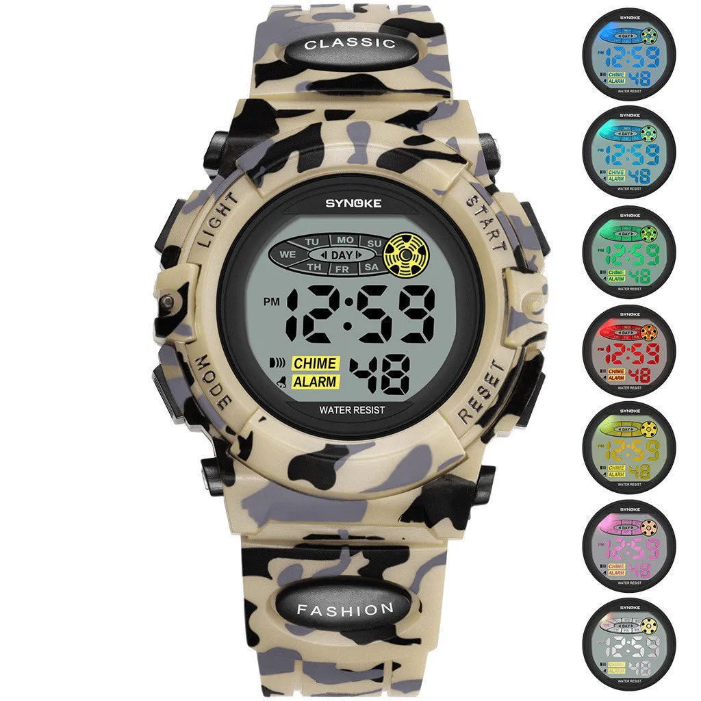 Sports Military Kids Digital Watches Student Children's Watch Fashion Luminous Led Alarm Camouflage Green Boy Clock