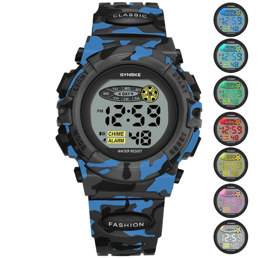 Sports Military Kids Digital Watches Student Children's Watch Fashion Luminous Led Alarm Camouflage Green Boy Clock