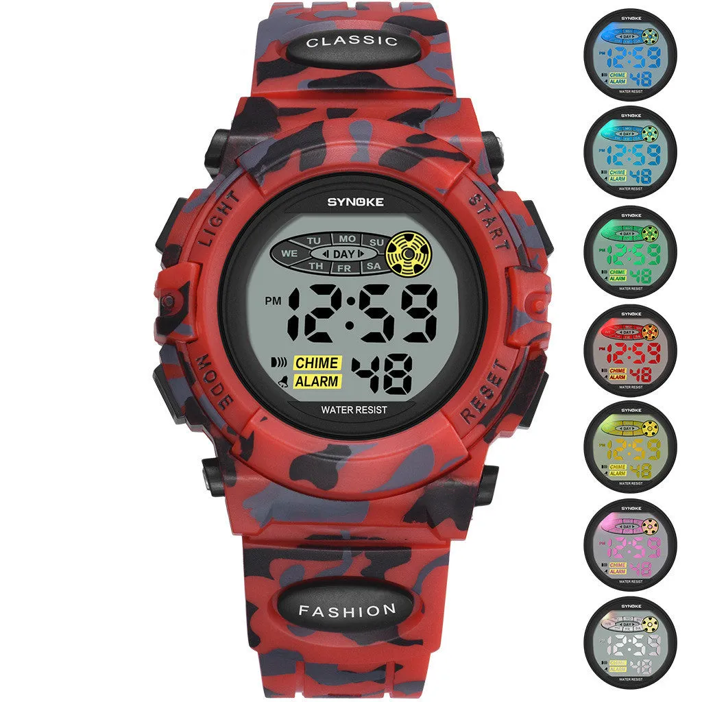 Sports Military Kids Digital Watches Student Children's Watch Fashion Luminous Led Alarm Camouflage Green Boy Clock