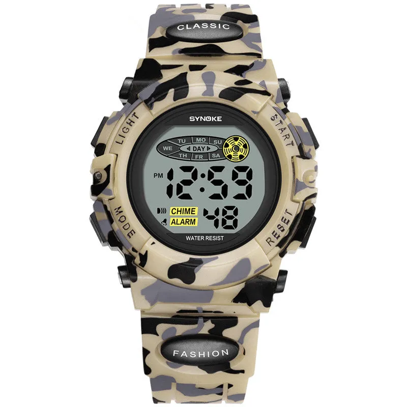 Sports Military Kids Digital Watches Student Children's Watch Fashion Luminous Led Alarm Camouflage Green Boy Clock