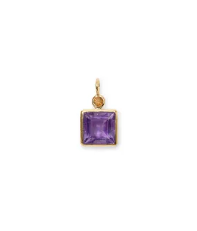 Square 14k Gold Necklace Charm in Citrine & Amethyst