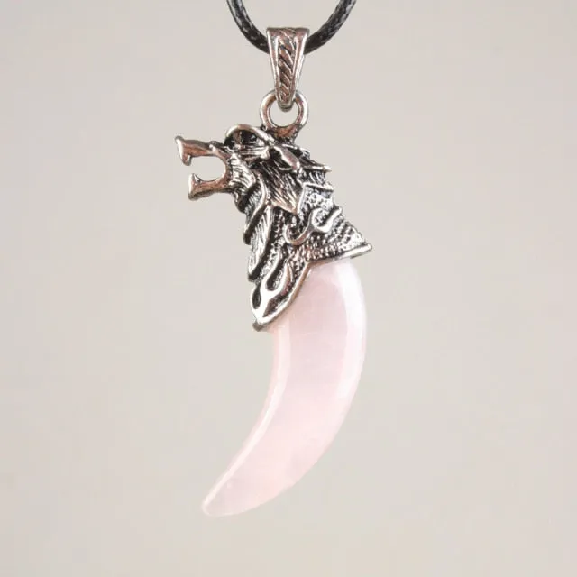 Stainless Steel Natural Stone Wolf Pendant Chain Necklace