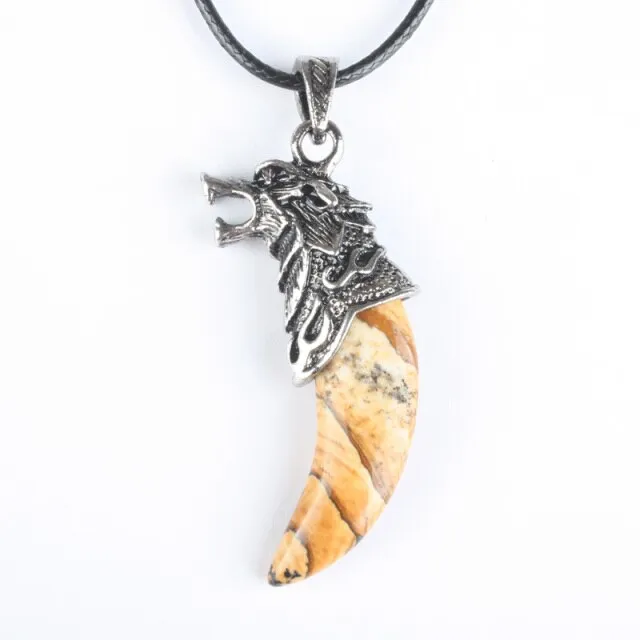 Stainless Steel Natural Stone Wolf Pendant Chain Necklace