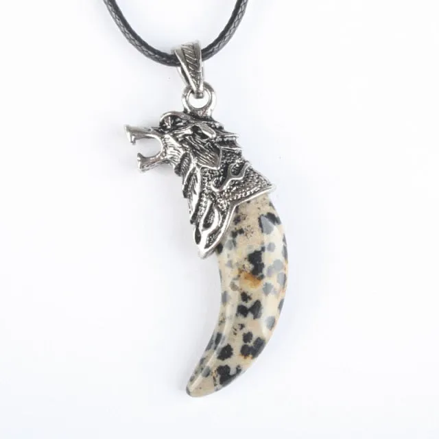 Stainless Steel Natural Stone Wolf Pendant Chain Necklace