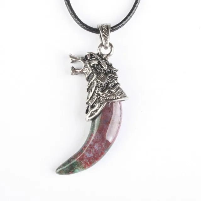 Stainless Steel Natural Stone Wolf Pendant Chain Necklace