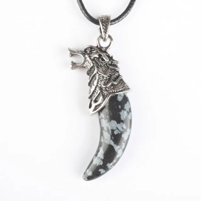 Stainless Steel Natural Stone Wolf Pendant Chain Necklace