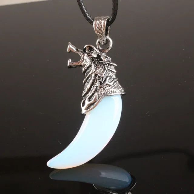 Stainless Steel Natural Stone Wolf Pendant Chain Necklace