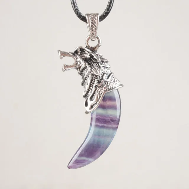 Stainless Steel Natural Stone Wolf Pendant Chain Necklace