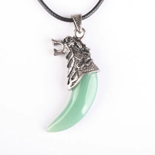 Stainless Steel Natural Stone Wolf Pendant Chain Necklace