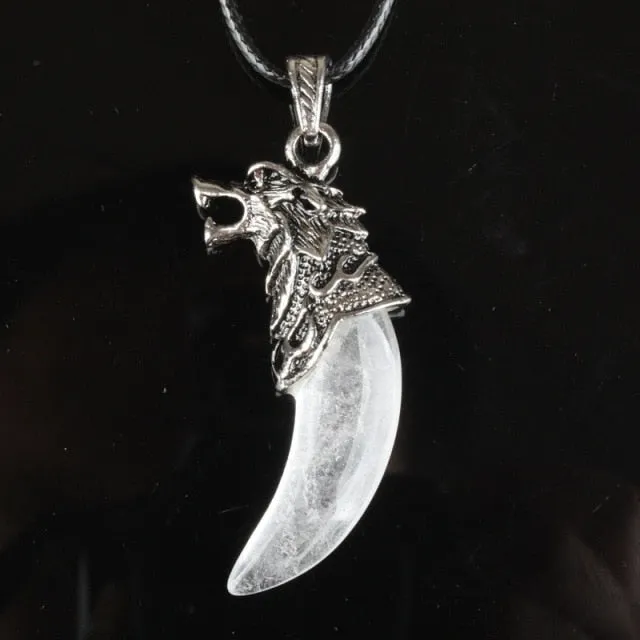 Stainless Steel Natural Stone Wolf Pendant Chain Necklace