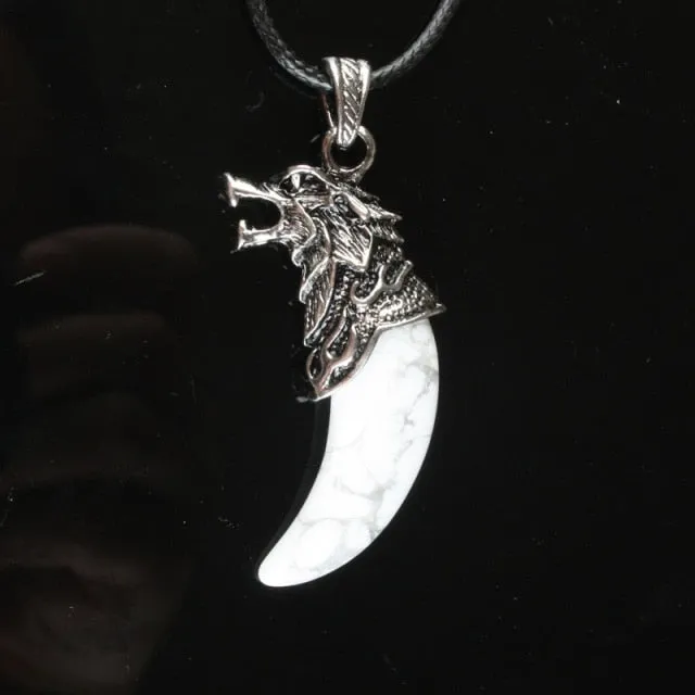 Stainless Steel Natural Stone Wolf Pendant Chain Necklace