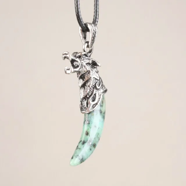 Stainless Steel Natural Stone Wolf Pendant Chain Necklace