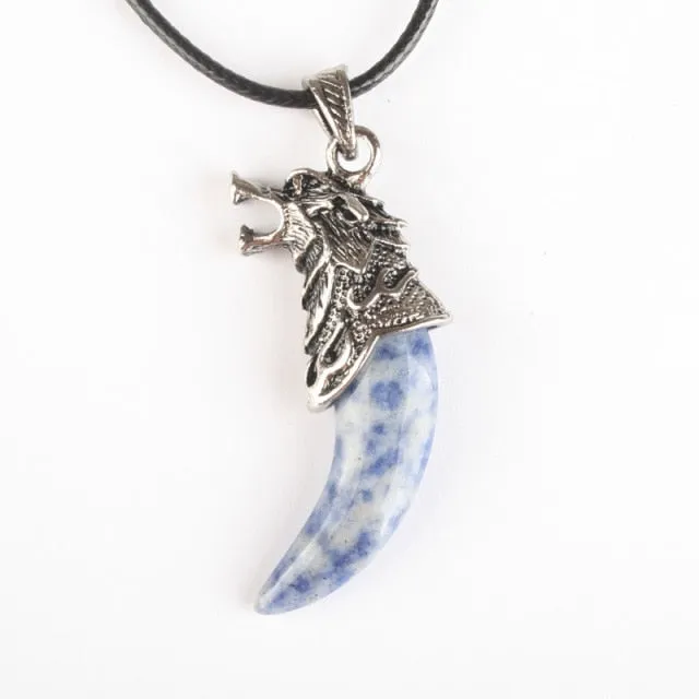 Stainless Steel Natural Stone Wolf Pendant Chain Necklace