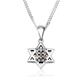 Star David 12 Hoshen Stone Silver Pendant Contemporary Jewelry Holy Land New