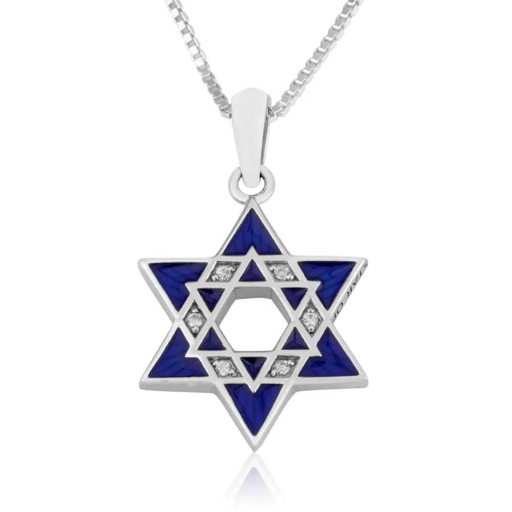 Star David Blue Enamel Pendant 925 Sterling Silver Judaism Jewelry Holy Land New