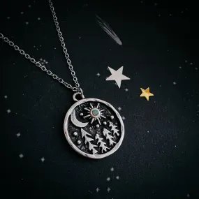 Starry Forest Night Pendant Necklace with Opal