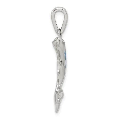 Sterling Silver Blue Inlay Opal Dolphin and Baby Calf Pendant