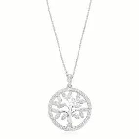 Sterling Silver Cubic Zirconia Disc Tree of Life Pendant