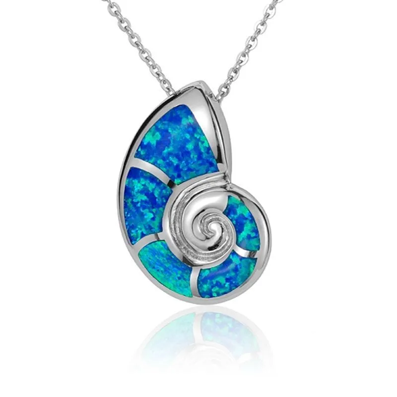 Sterling Silver Nautilus Shell Pendant with Opal Inlay