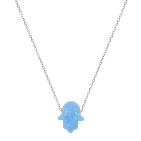 Sterling Silver Opal Hamsa Necklace