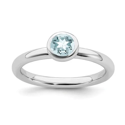 Sterling Silver Stackable Expressions 5mm Round Low Set Light Aquamarine Ring