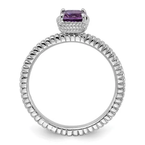 Sterling Silver Stackable Expressions Amethyst Cushion Ring