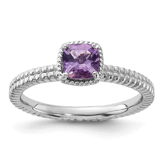 Sterling Silver Stackable Expressions Amethyst Cushion Ring