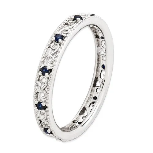 Sterling Silver Stackable Expressions Created Blue Sapphire Filigree Ring