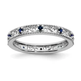 Sterling Silver Stackable Expressions Created Blue Sapphire Filigree Ring