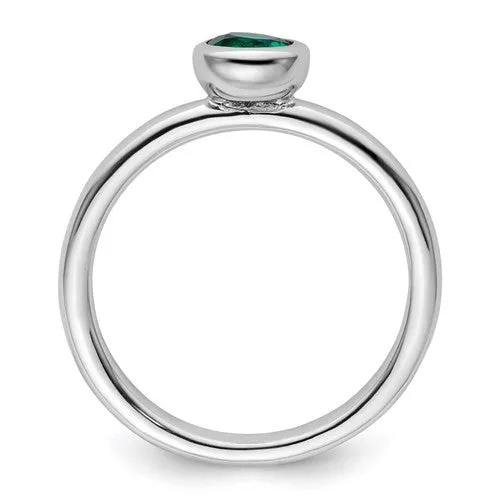 Sterling Silver Stackable Expressions Low 5mm Round Cr. Emerald Ring