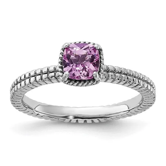 Sterling Silver Stackable Expressions Pink Sapphire Cushion Ring