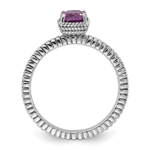 Sterling Silver Stackable Expressions Pink Sapphire Cushion Ring