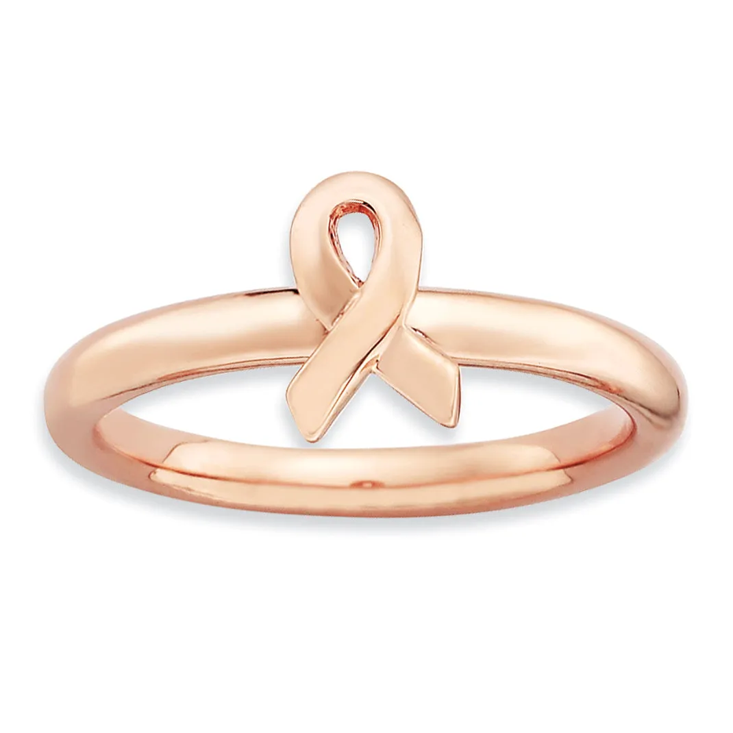 Sterling Silver Stackable Expressions Rose Gold Awareness Ribbon Ring