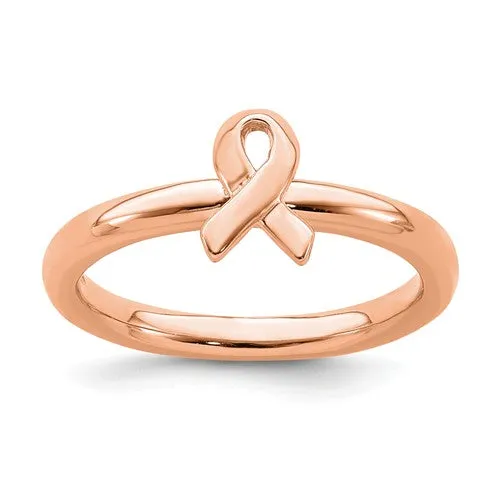 Sterling Silver Stackable Expressions Rose Gold Awareness Ribbon Ring