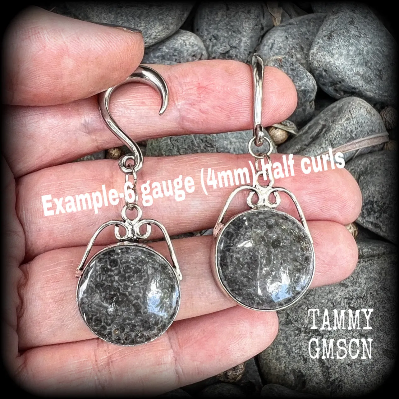 Stingray coral jasper gauged earrings-Hanging gauges