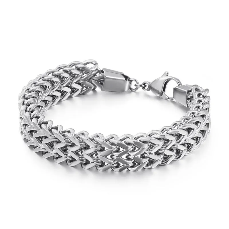 Stylish Double-Layer V-Shaped Titanium Steel Men's Bracelet - European and American Design for Dropshipping