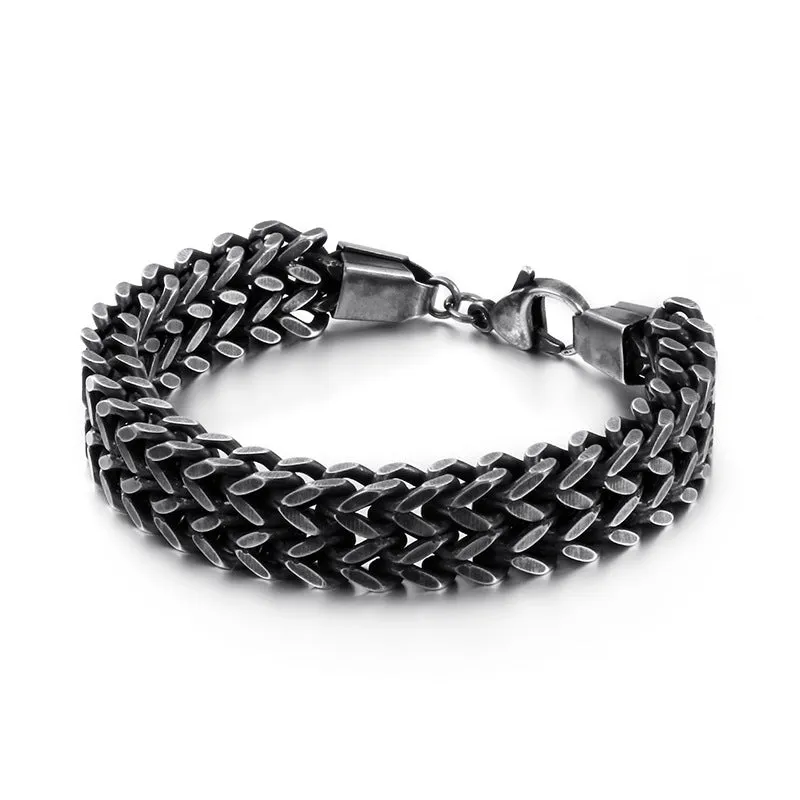 Stylish Double-Layer V-Shaped Titanium Steel Men's Bracelet - European and American Design for Dropshipping