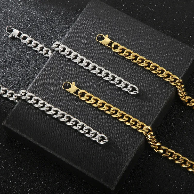 Stylish Electroplated Titanium Steel Men's Bracelet and Necklace Set