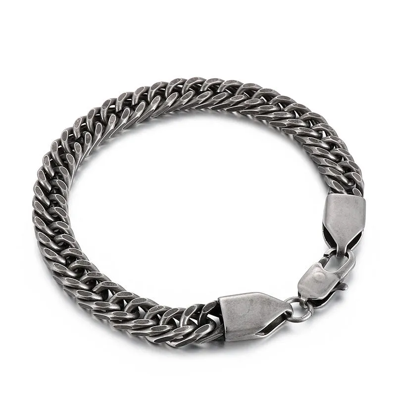 Stylish Personalized Titanium Steel Men's Bracelet and Necklace with Double-Woven Cuban Chain Design