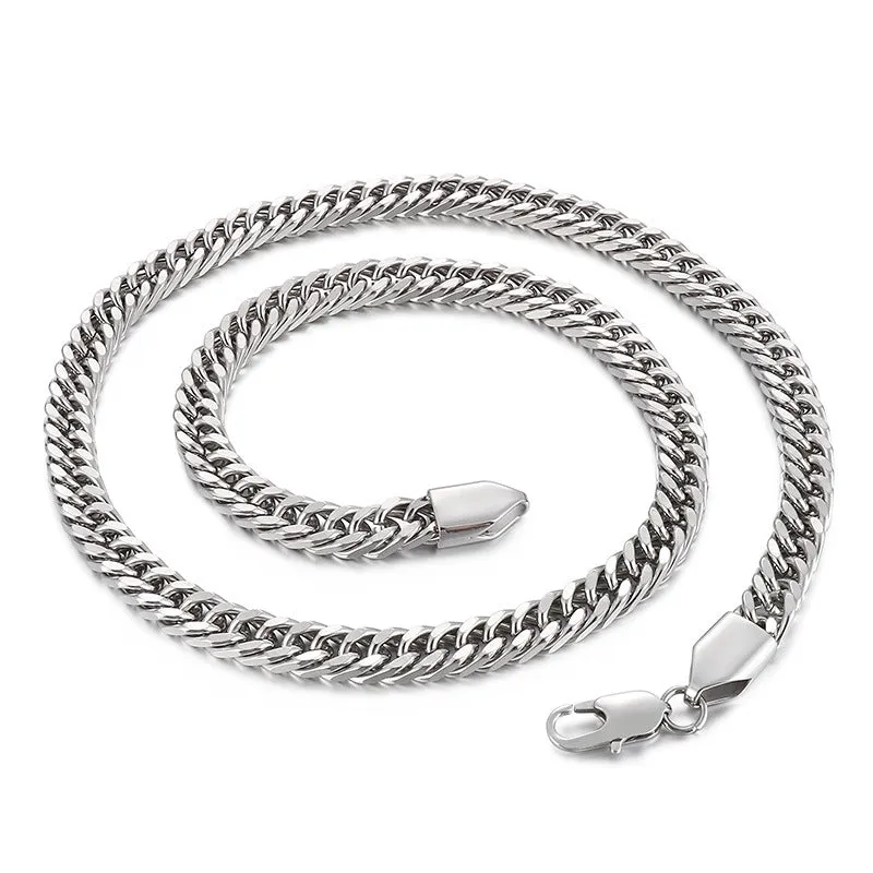 Stylish Personalized Titanium Steel Men's Bracelet and Necklace with Double-Woven Cuban Chain Design