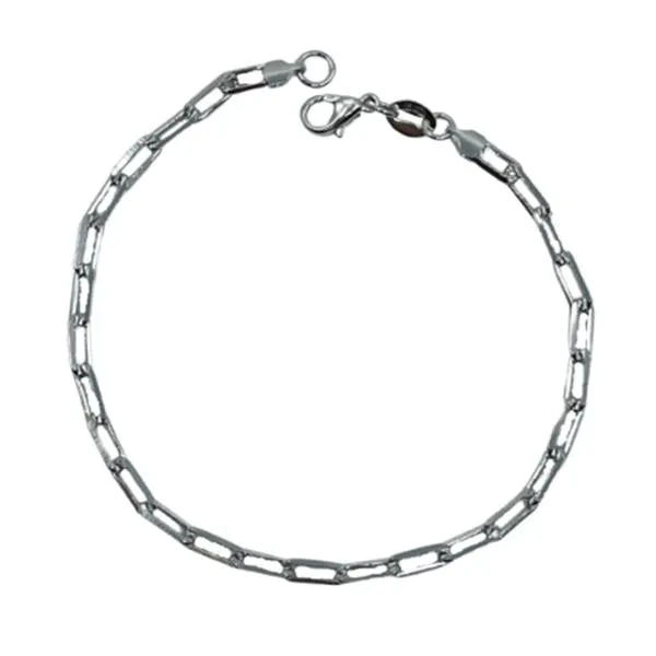 Thin "Paper Clip" Chain Bracelet: Rhodium Fill (BC480)