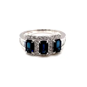 Three Stone Blue Sapphire and Diamond Ring