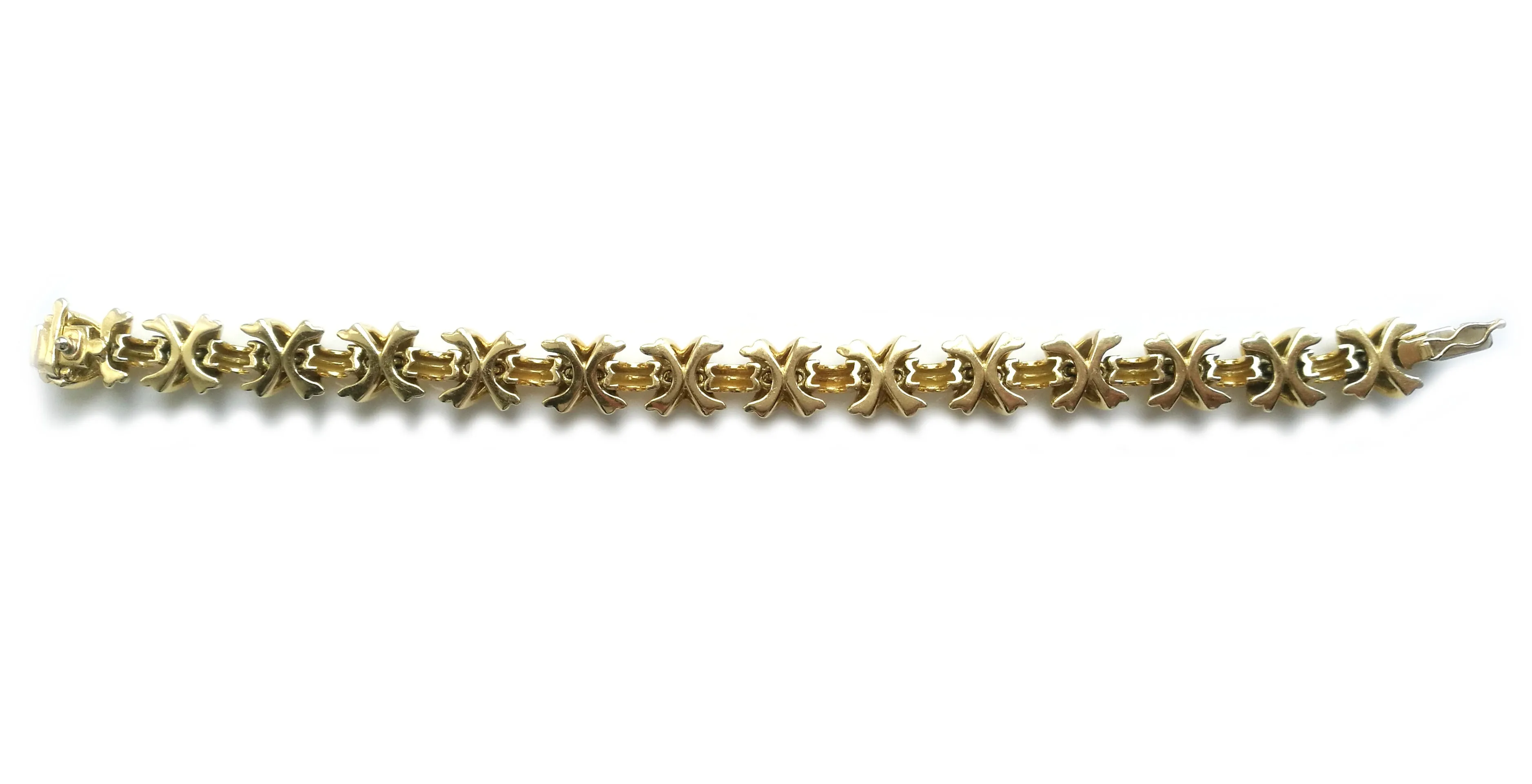 Tiffany & Co Vintage 1980s Signature X Bracelet 18k Yellow Gold 7 1/2 inch 49.3g