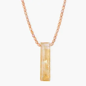 Tiny Champagne Pearls with Citrine Tab Necklace