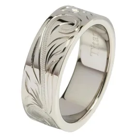 Titanium Hawaiian Scroll Engraved Flat Wedding Ring 8mm