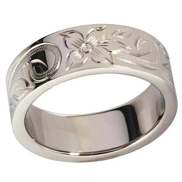 Titanium Hawaiian Scroll Engraved Flat Wedding Ring 8mm