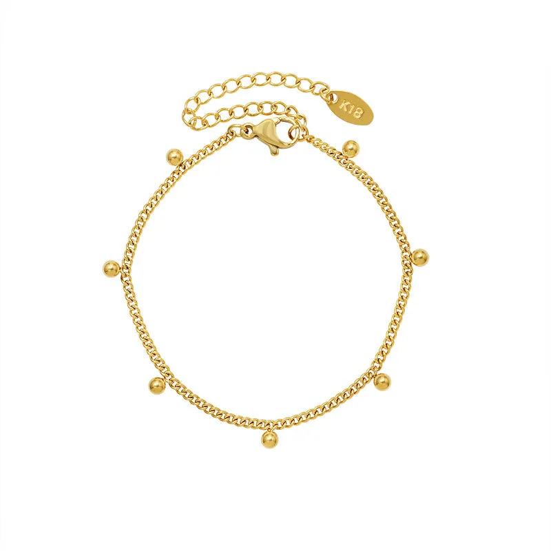 Titanium Plated Gold Bracelet with Cute Beads and Steel Ball Accents