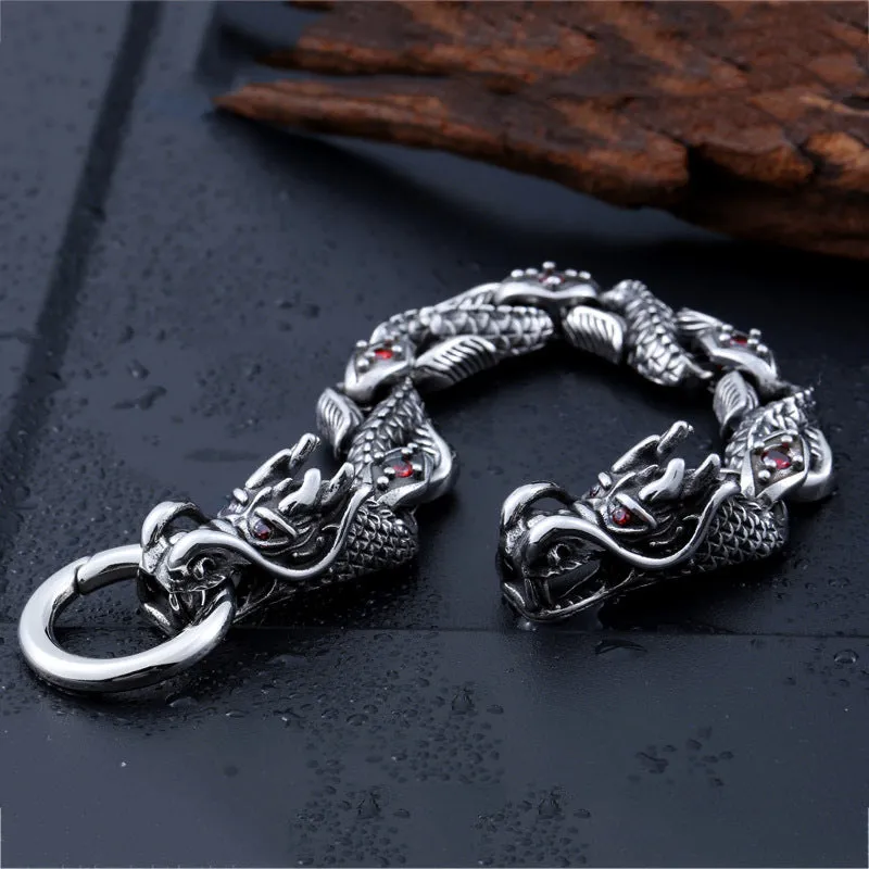 Titanium Steel Dragon Gem Bracelet for Men - Retro Fashion Jewelry Wholesale